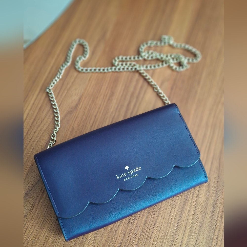 Kate Spade Gemma Smooth Leather Scalloped Wallet on a Chain, Crossbody, Clutch